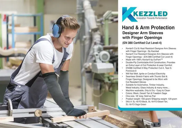 Alt view image 2 of 6 - KEZZLED Kevlar Sleeves for Men and Women  4 Way Protection Long Arm Sleeve with Finger Opening - Best for Welding, Gardening, Anti-Bite, Heat and Cut Resistant