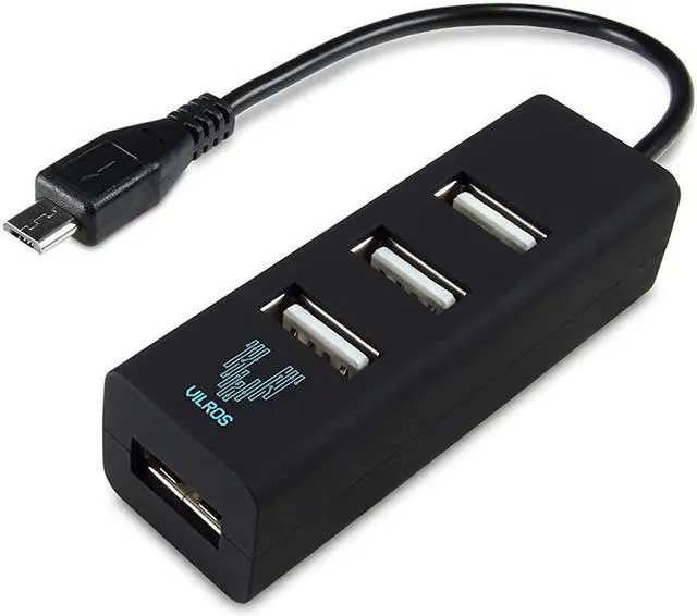 Main image of Vilros Micro USB to USB 4 Port OTG Hub-(Black)-Great for Pi Zero
