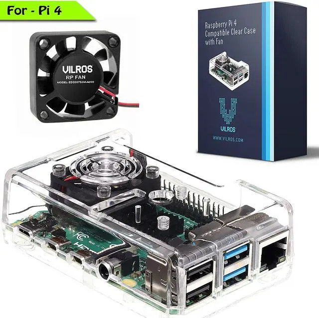 Main image of Vilros Raspberry Pi 4 Compatible Clear Transparent Case with Built in Fan