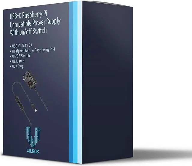 Alt view image 2 of 3 - Vilros Raspberry Pi 4 Power Supply (USB-C) with on/Off Switch