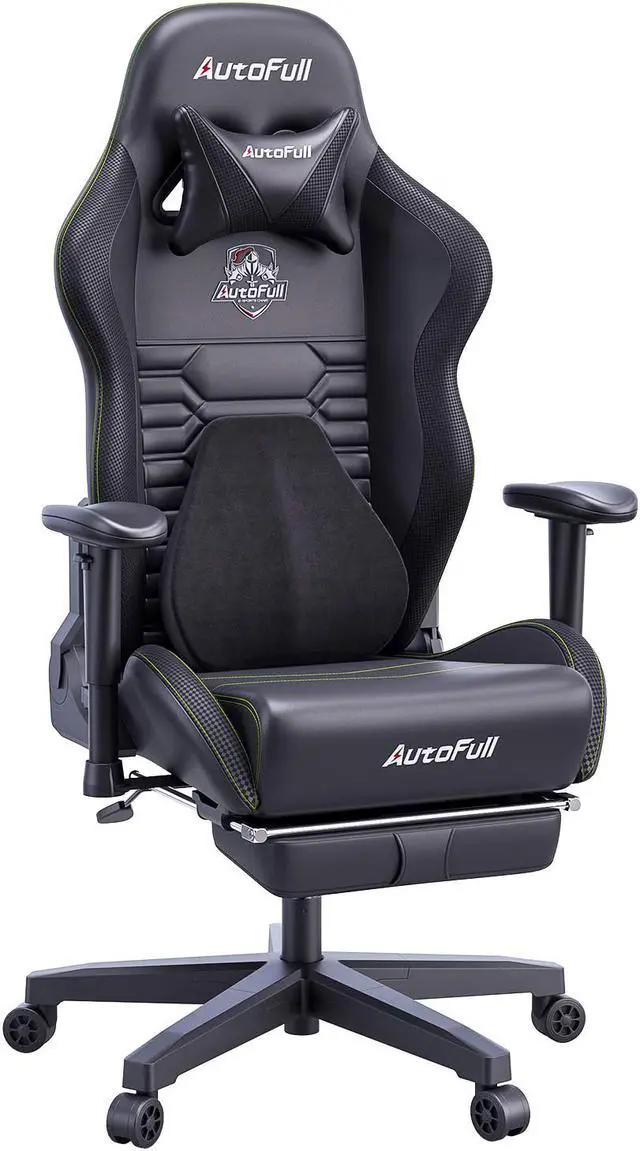 Main image of AutoFull Gaming Chair Office Chair Desk Chair with Ergonomic Lumbar Support, Racing Style PU Leather PC High Back Adjustable Swivel Task Chair with Footrest,Black.