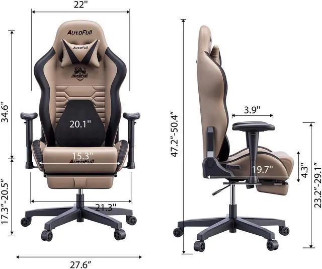 Alt view image 6 of 7 - AutoFull Gaming Chair Office Chair Desk Chair with Ergonomic Lumbar Support, Racing Style PU Leather PC High Back Adjustable Swivel Task Chair with Footrest,Brown.