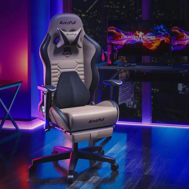Alt view image 7 of 7 - AutoFull Gaming Chair Office Chair Desk Chair with Ergonomic Lumbar Support, Racing Style PU Leather PC High Back Adjustable Swivel Task Chair with Footrest,Brown.
