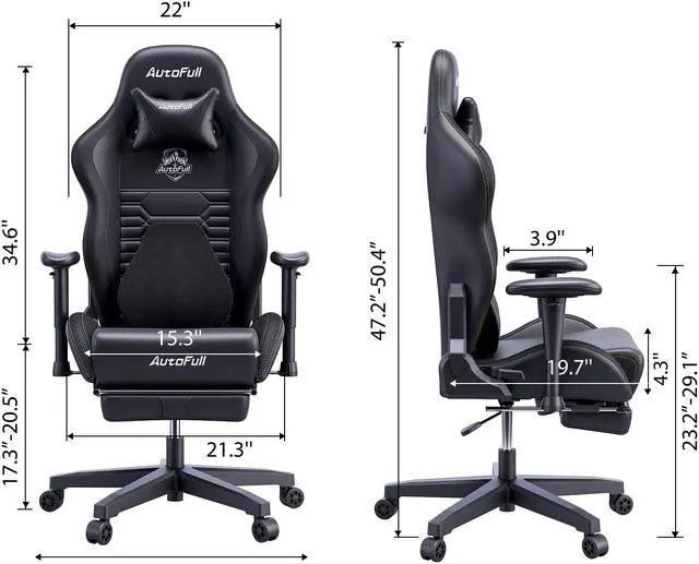 Alt view image 6 of 7 - AutoFull Gaming Chair Office Chair Desk Chair with Ergonomic Lumbar Support, Racing Style PU Leather PC High Back Adjustable Swivel Task Chair with Footrest,Black.