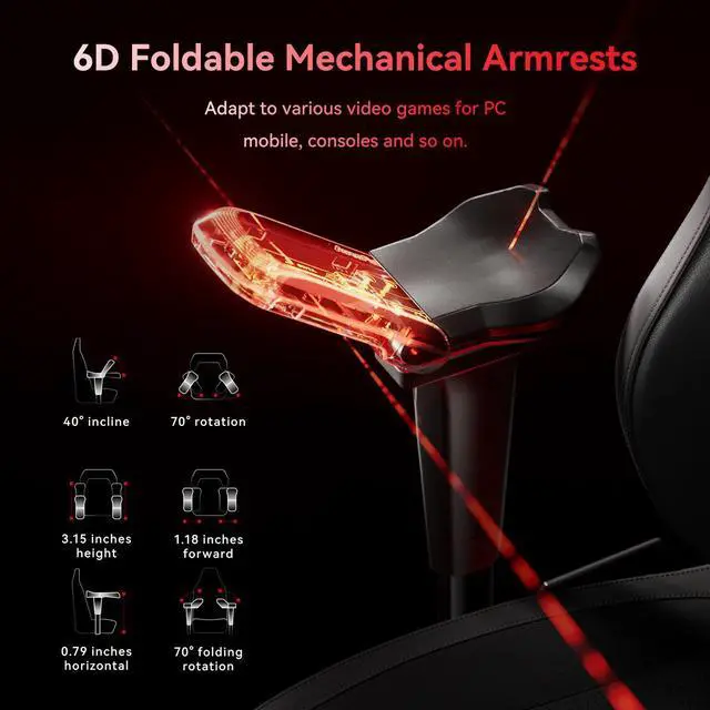 Alt view image 6 of 7 - AutoFull M6 Gaming Chair with Ventilated Heated Cushion and Ergonomics AUTO Dynamic Tracking Lumbar Support Office Chair 6D Adjustable Armrests PC Chair for Adults with Footrest,Black