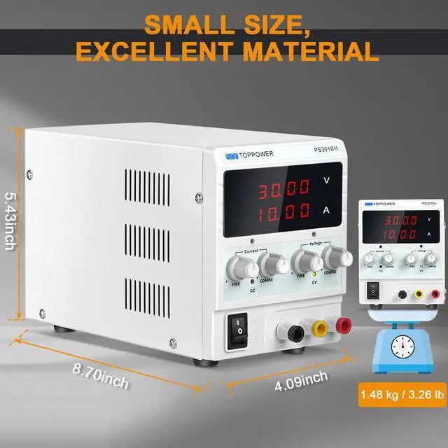 Alt view image 7 of 7 - DC Power Supply Variable, 30V 10A Adjustable Switching Regulated DC Bench Lab Power Supply with 4-Digits LED Power Display,Laboratory Switching Power Supplies,Coarse &Fine Adjustments,DIY