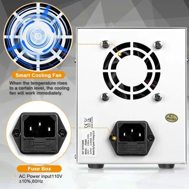 Alt view image 5 of 7 - DC Bench Power Supply, 30V 5A Adjustable Switching Regulated DC Variable Lab Power Supply with High Precision 4-Digits LED Power Display,Coarse and Fine Adjustments