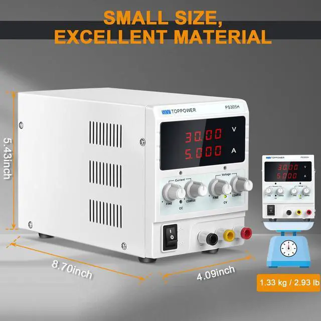 Alt view image 7 of 7 - DC Bench Power Supply, 30V 5A Adjustable Switching Regulated DC Variable Lab Power Supply with High Precision 4-Digits LED Power Display,Coarse and Fine Adjustments