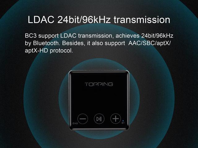 Alt view image 6 of 7 - Topping BC3 ES9018Q2C Hi-Res Audio Wireless Bluetooth LDAC Receiver with Headphone/Opt/Line Output