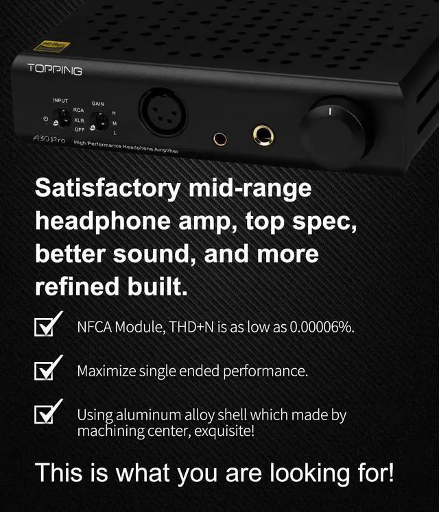 Alt view image 5 of 7 - Topping A30 Pro NFCA Headphone Amplifier SE Balanced XLR Earphone Amps XLR 4.4mm 6.35mm Output Balanced Headphone Amp for D30 Pro (Black)