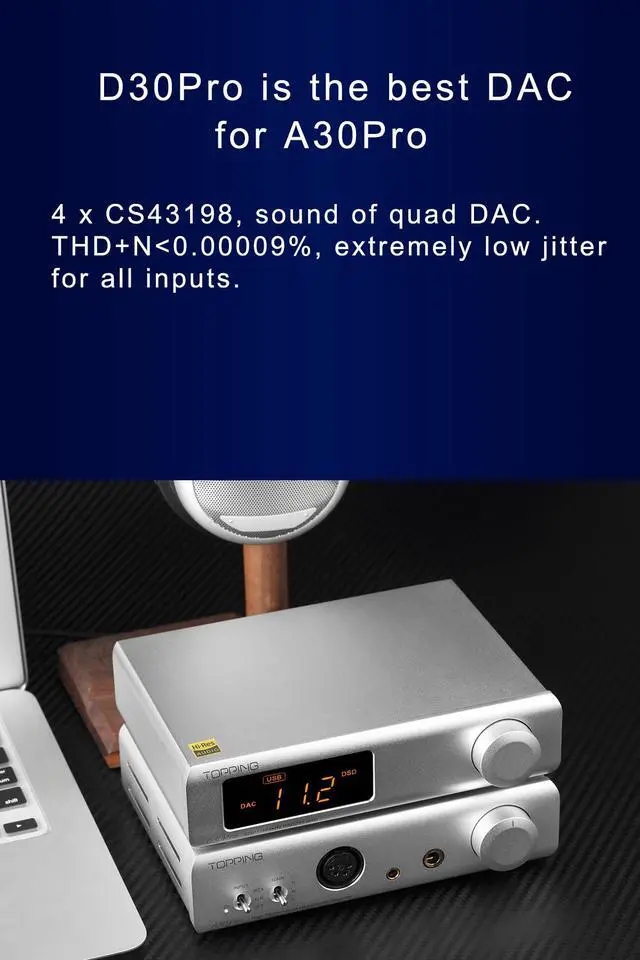 Alt view image 4 of 7 - Topping A30 Pro NFCA Headphone Amplifier SE Balanced XLR Earphone Amps XLR 4.4mm 6.35mm Output Balanced Headphone Amp for D30 Pro (Silver)
