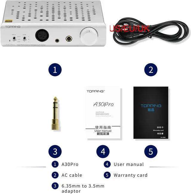 Alt view image 7 of 7 - Topping A30 Pro NFCA Headphone Amplifier SE Balanced XLR Earphone Amps XLR 4.4mm 6.35mm Output Balanced Headphone Amp for D30 Pro (Silver)