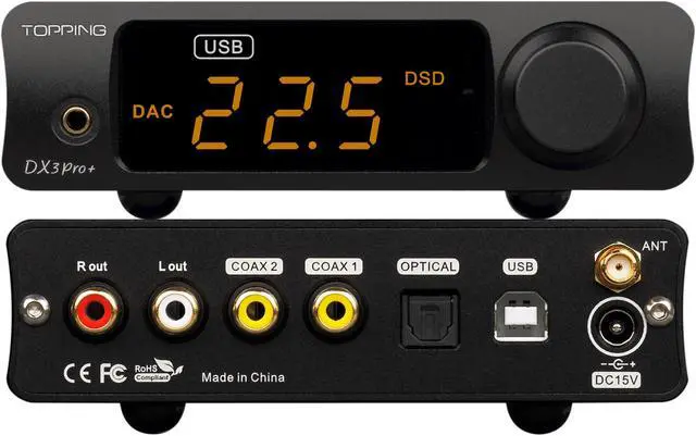 Alt view image 2 of 7 - Topping DX3 Pro+ ES9038Q2M Bluetooth 5.0 LDAC Audio Decoder DSD512 DAC AMP NFCA Headphone Amplifier Pre Amplifier Black