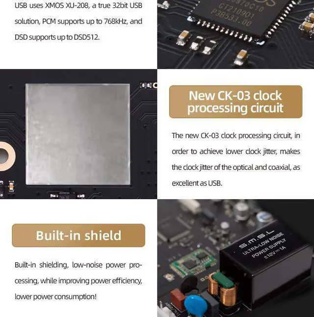 Alt view image 4 of 7 - S.M.S.L D300 Hi-res Digital Audio DAC, ROHM BD34301EKV Flagship Chip, Bluetooth/USB/Optical/Coaxial Input, BT 5.0 Apt-X/LDAC HD/Acc/SBC, DSD512 PCM 768kHz/32Bit XMOS XU-208 (with Remote Control)