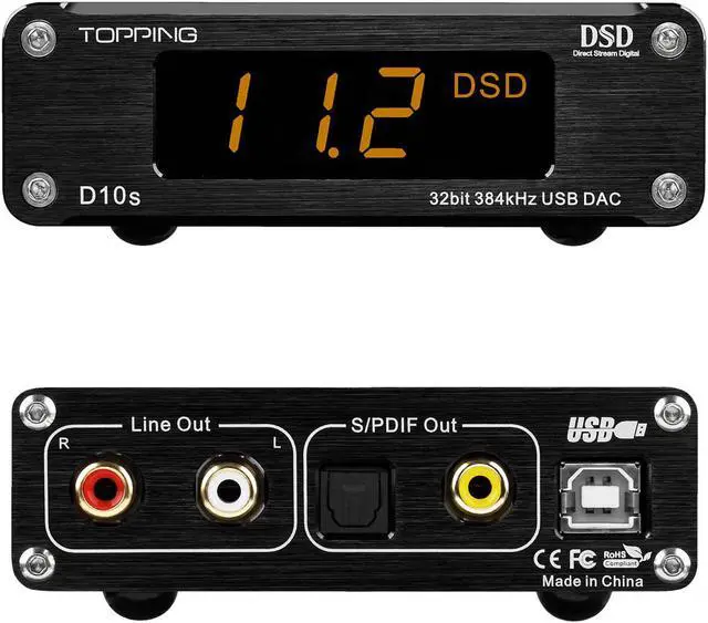 Alt view image 2 of 7 - Topping D10s HiFi DAC USB DAC XU208 ES9038Q2M DSD256 32bit/384kHz Coax/Opt/RCA Output Mini Desktop Audio Decoder portable dac(Black)