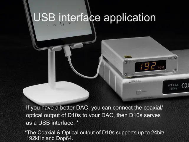 Alt view image 7 of 7 - Topping D10s HiFi DAC USB DAC XU208 ES9038Q2M DSD256 32bit/384kHz Coax/Opt/RCA Output Mini Desktop Audio Decoder portable dac(Black)