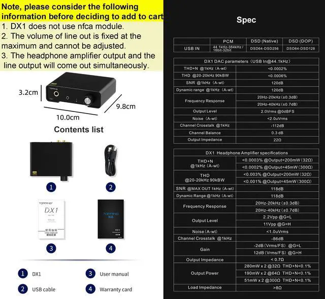 Alt view image 3 of 7 - Topping DX1 Mini Stereo DAC Headphone Amplifier Combo - 280mW x2 Powerful Output Two-Stage GAIN Switch USB Chargable Discrete LNRD AK4493S XU208 384kHz/32bit Native DSD256 HiFi Home Audio (Black)