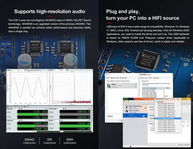 Alt view image 7 of 7 - Topping E30 II DAC Preamp Audio Decoder- 2xAK4493S Hi-Res XMOS XU208 DAC 32Bit/768kHz DSD512 DSD Direct Mode for USB/Coax/Opt Inputs RCA HiFi Stereo Digital Audio Decoder(Black)