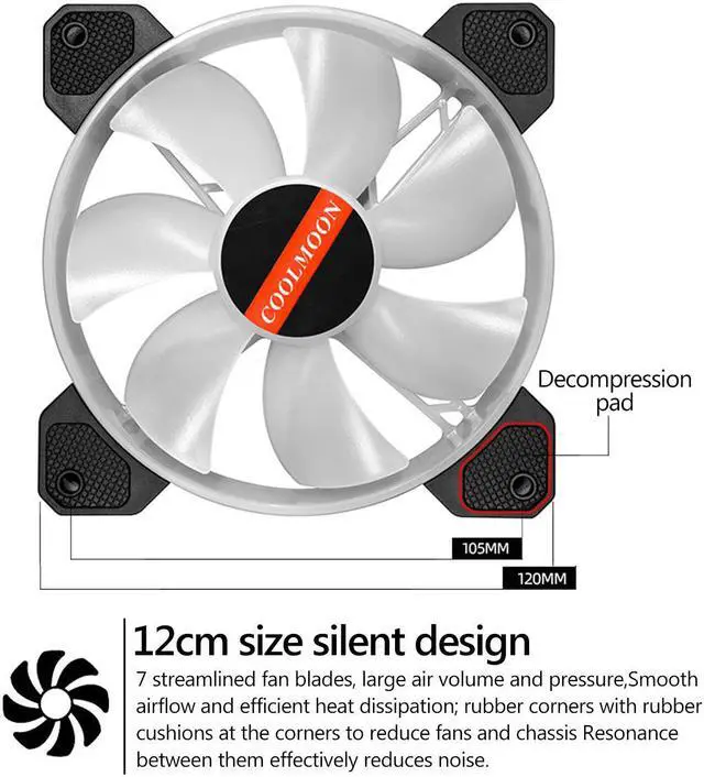 Alt view image 5 of 6 - 6 Pack RGB Case Fans,COOLMOON 120mm Silent Computer Cooling PC Case Fan Addressable RGB Color Changing LED Fan with Remote Control,Music Rhythm Sync & 5V ARGB Motherboard Sync
