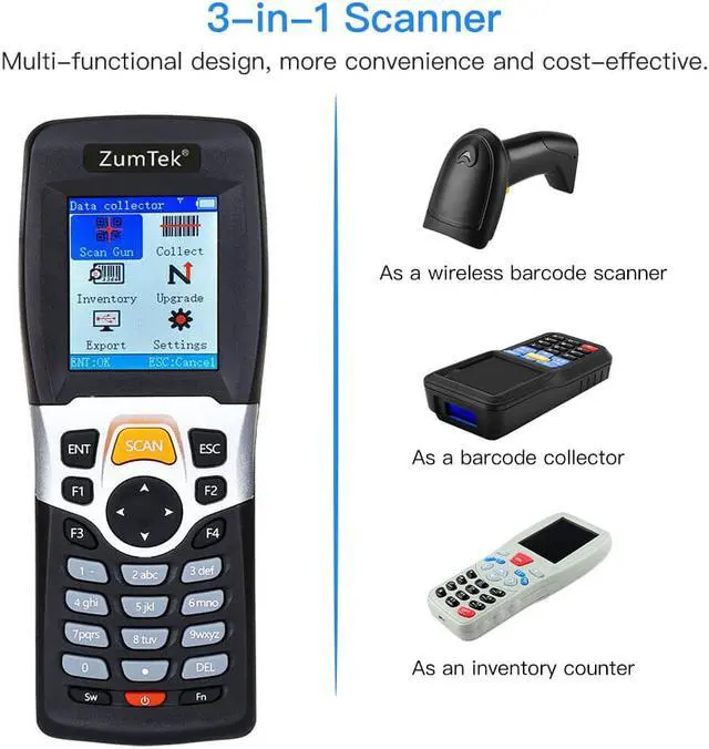 Alt view image 2 of 7 - ZumTek PDT3309 Portable Wireless Barcode Scanner PDT Inventory Device 1D Barcode Scanner Reader Collector Data Terminal