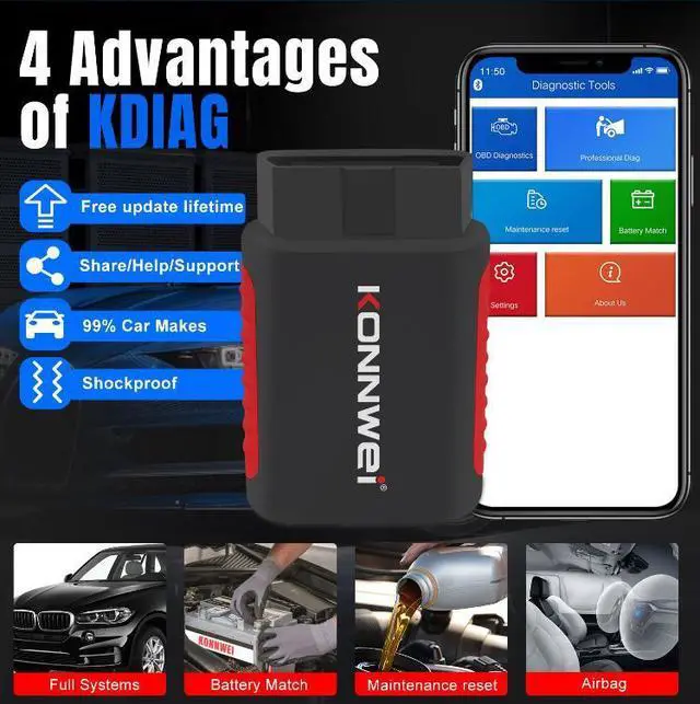 Alt view image 3 of 7 - [Authorized Distributor]KONNWEI KDIAG Automotive Full Function Diagnostic Instrument ABS Airbag Brake Pad Multifunctional Diagnostic Scanner KDIAG