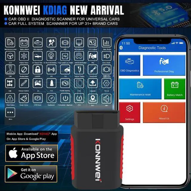 Alt view image 2 of 7 - [Authorized Distributor]KONNWEI KDIAG Automotive Full Function Diagnostic Instrument ABS Airbag Brake Pad Multifunctional Diagnostic Scanner KDIAG