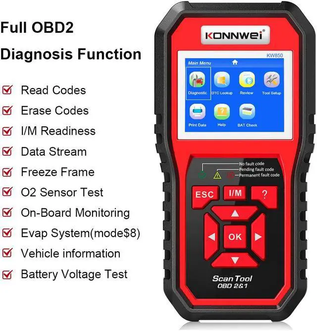 Alt view image 2 of 7 - [Authorized Distributor] KONNWEI KW850 Car OBD2 Scanner Professional Car Diagnostic Scanner Tools OBD 2 Check Engine Check Automotive Code Reader Battery