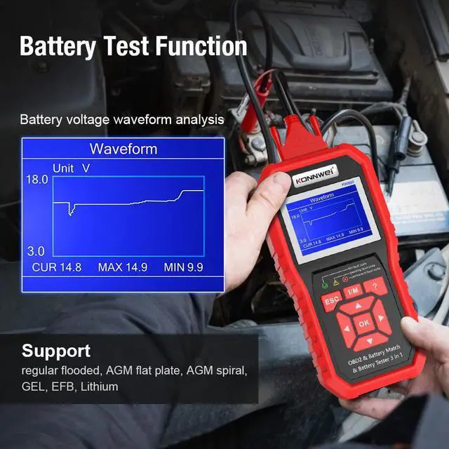 Alt view image 4 of 7 - [Authorized Distributor] KONNWEI KW890 Oil Reset OBD2 Scanner Car Professional Car Battery Tester EOBD Engine Check Automotive Code Reader Diagnose Tool
