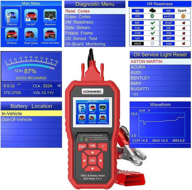 Alt view image 6 of 7 - [Authorized Distributor] KONNWEI KW890 Oil Reset OBD2 Scanner Car Professional Car Battery Tester EOBD Engine Check Automotive Code Reader Diagnose Tool