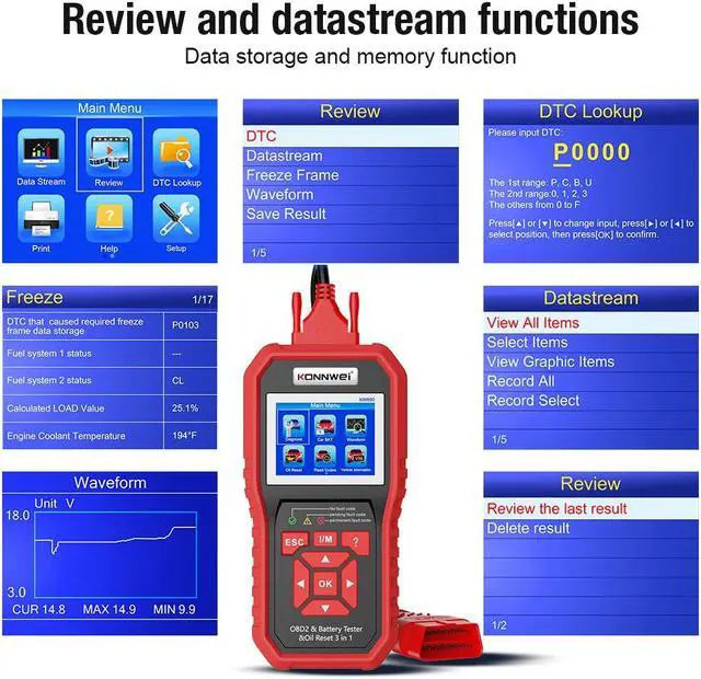 Alt view image 5 of 7 - [Authorized Distributor] KONNWEI KW890 Oil Reset OBD2 Scanner Car Professional Car Battery Tester EOBD Engine Check Automotive Code Reader Diagnose Tool