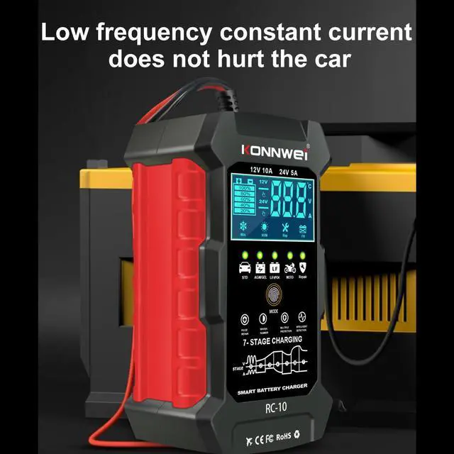 Alt view image 5 of 7 - [Authorized Distributor] KONNWEI RC-10 Car Charger Tools Battery Charger Battery Pulse Repair Tool Moto Battery Charger 12-24V 5A 10A Emergency Tool  KONNWEI RC-10