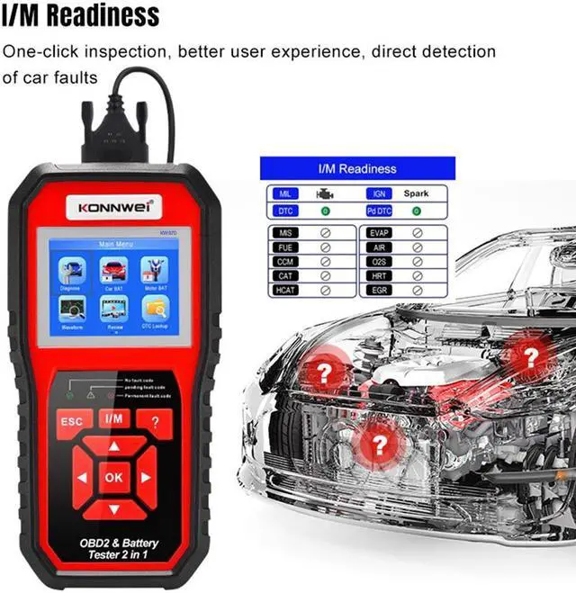 Alt view image 3 of 7 - [Authorized Distributor] KONNWEI KW870 OBDII Auto Diagnostic Code Scanner 12V Car Battery Tester Cranking Charging Test 2 in 1 Auto Diagnostic Scan Tools KW870