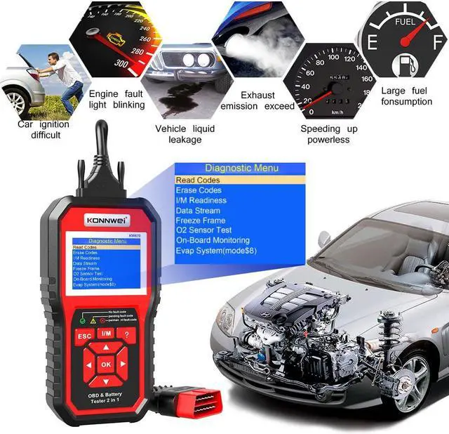 Alt view image 4 of 7 - [Authorized Distributor] KONNWEI KW870 OBDII Auto Diagnostic Code Scanner 12V Car Battery Tester Cranking Charging Test 2 in 1 Auto Diagnostic Scan Tools KW870