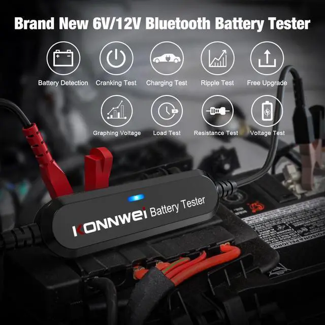 Alt view image 2 of 7 - [Authorized Distributor] KONNWEI BK100 Bluetooth 5.0 Car Motorcycle Battery Tester 6V 12V Battery Analyzer 100 to 2000 CCA Charging Cranking Test Tools BK100