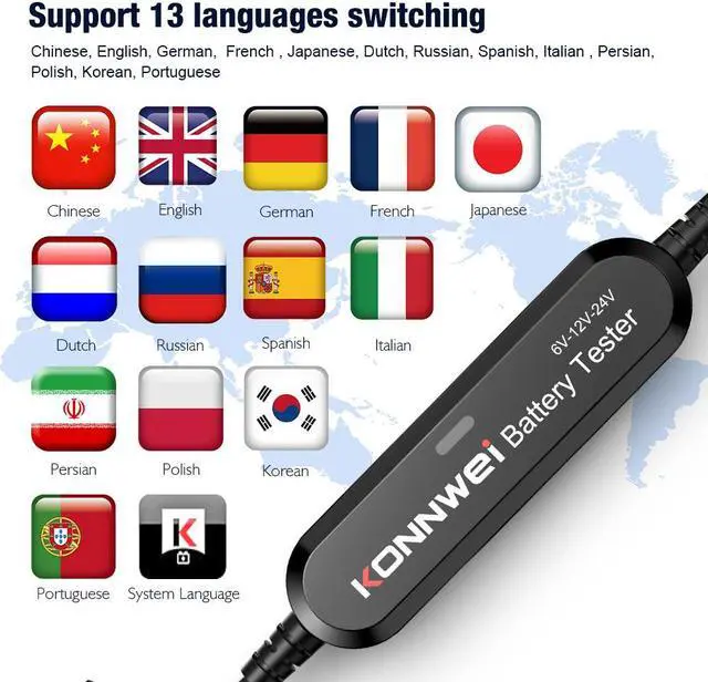 Alt view image 2 of 7 - [Authorized Distributor] KONNWEI BK200 Bluetooth 5.0 Car Motorcycle Truck Battery Tester 6V 12V 24V Battery Analyzer 2000 CCA Charging Cranking Test Tool BK200