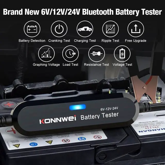 Main image of [Authorized Distributor] KONNWEI BK200 Bluetooth 5.0 Car Motorcycle Truck Battery Tester 6V 12V 24V Battery Analyzer 2000 CCA Charging Cranking Test Tool BK200