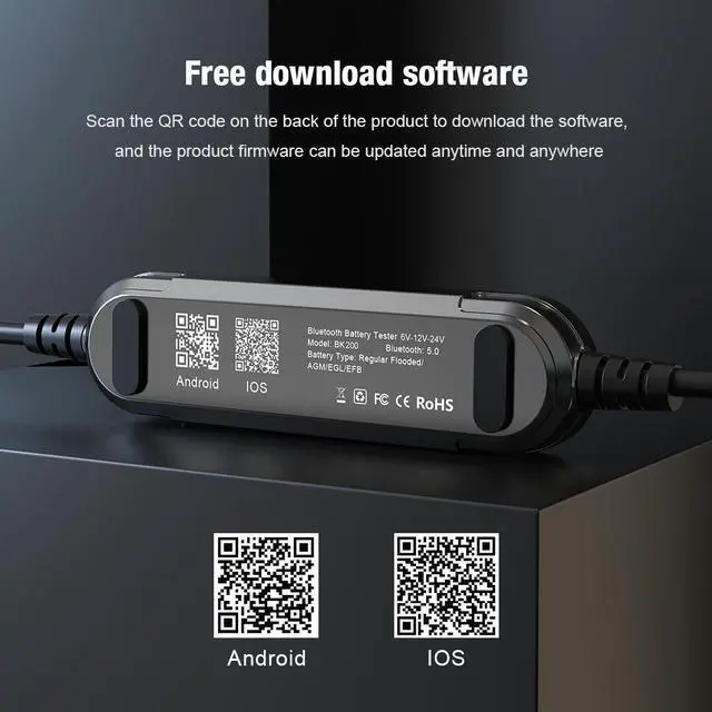 Alt view image 3 of 7 - [Authorized Distributor] KONNWEI BK200 Bluetooth 5.0 Car Motorcycle Truck Battery Tester 6V 12V 24V Battery Analyzer 2000 CCA Charging Cranking Test Tool BK200