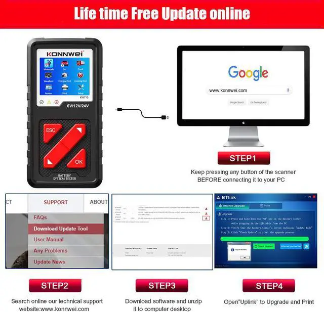 Alt view image 6 of 7 - [Authorized Distributor] KONNWEI KW710 Motorcycle Car Truck Battery Tester 6V 12V 24V Battery Analyzer 2000 CCA Charging Cranking Test Tools for the Car KW710