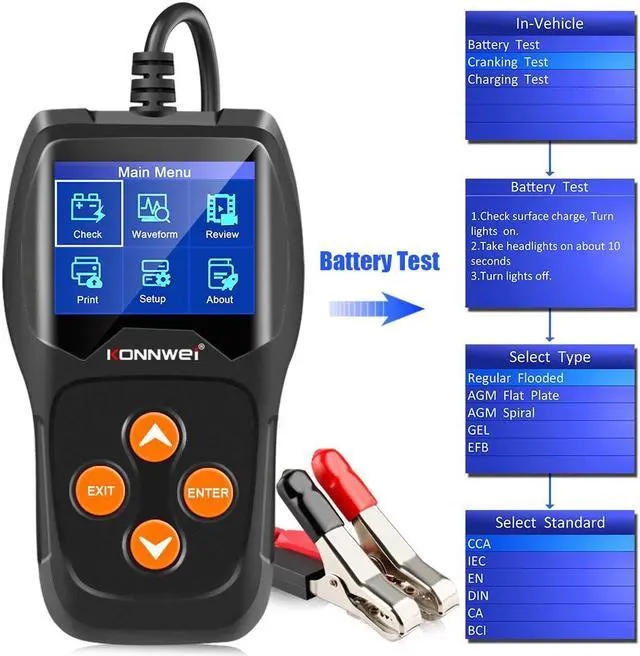 Alt view image 5 of 7 - [Authorized Distributor] KONNWEI KW600 Car Battery Tester 12V 100 to 2000CCA 12 Volts Battery Tools for the Car Quick Cranking Charging Diagnostic KW600