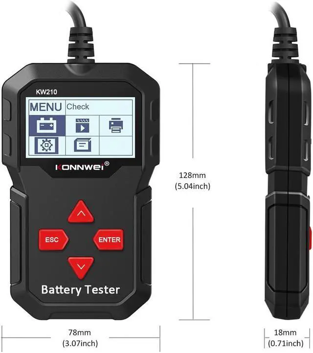 Alt view image 5 of 7 - [Authorized Distributor] KONNWEI KW210 Automatic Smart 12V Car Battery Tester Auto Battery Analyzer 100 to 2000CCA Cranking Car Battery Tester KW210
