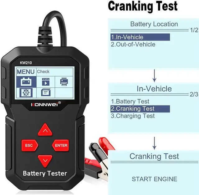 Alt view image 2 of 7 - [Authorized Distributor] KONNWEI KW210 Automatic Smart 12V Car Battery Tester Auto Battery Analyzer 100 to 2000CCA Cranking Car Battery Tester KW210