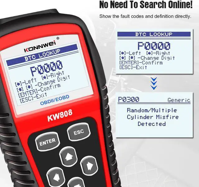 Alt view image 3 of 7 - [Authorized Distributor] KONNWEI KW808 OBDII / EOBD Auto Code Reader Work for US, Asian & European Cars KONNWEI KW808 Code Scanner KW808