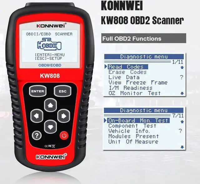 Alt view image 2 of 7 - [Authorized Distributor] KONNWEI KW808 OBDII / EOBD Auto Code Reader Work for US, Asian & European Cars KONNWEI KW808 Code Scanner KW808