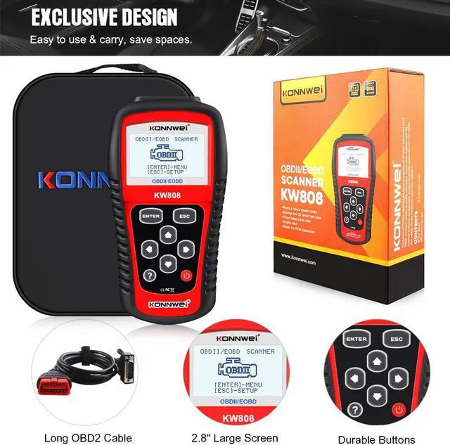 Alt view image 7 of 7 - [Authorized Distributor] KONNWEI KW808 OBDII / EOBD Auto Code Reader Work for US, Asian & European Cars KONNWEI KW808 Code Scanner KW808