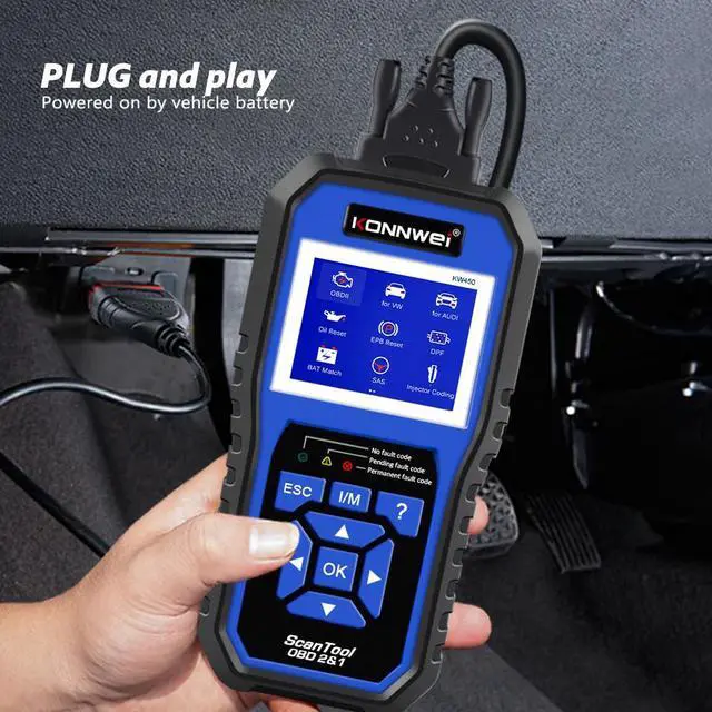 Alt view image 2 of 7 - [Authorized Distributor] KONNWEI KW450 All Systems Car OBD2 Diagnostic Tool for VAG for VW for Audi ABS Airbag Oil ABS EPB DPF SRS TPMS Reset Scanner KW450