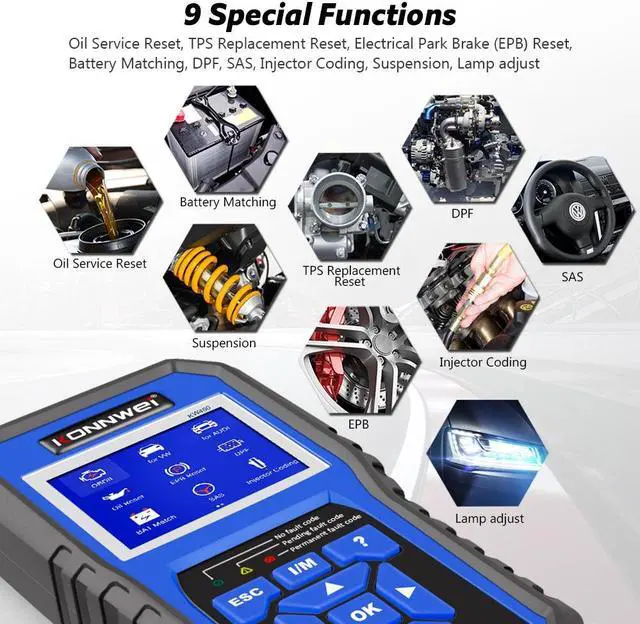 Alt view image 3 of 7 - [Authorized Distributor] KONNWEI KW450 All Systems Car OBD2 Diagnostic Tool for VAG for VW for Audi ABS Airbag Oil ABS EPB DPF SRS TPMS Reset Scanner KW450