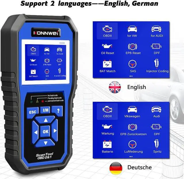 Alt view image 5 of 7 - [Authorized Distributor] KONNWEI KW450 All Systems Car OBD2 Diagnostic Tool for VAG for VW for Audi ABS Airbag Oil ABS EPB DPF SRS TPMS Reset Scanner KW450