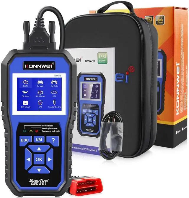 Alt view image 7 of 7 - [Authorized Distributor] KONNWEI KW450 All Systems Car OBD2 Diagnostic Tool for VAG for VW for Audi ABS Airbag Oil ABS EPB DPF SRS TPMS Reset Scanner KW450