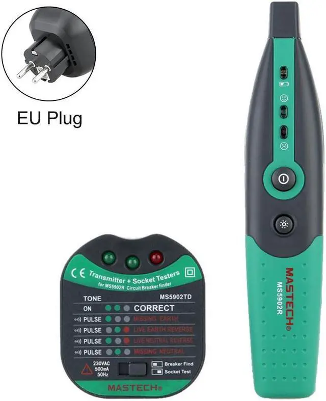 Alt view image 6 of 7 - Mastech MS5902 Circuit Breaker LED Tester Finder CATII 600V Zeroline US EU AU Plug Type Fuse Socket Tester Mastech MS5902