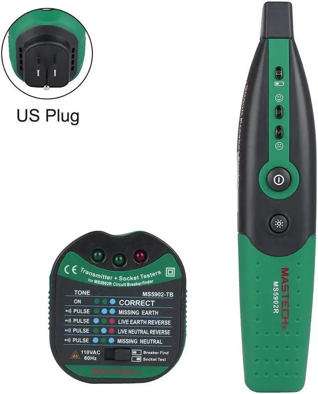 Alt view image 7 of 7 - Mastech MS5902 Circuit Breaker LED Tester Finder CATII 600V Zeroline US EU AU Plug Type Fuse Socket Tester Mastech MS5902